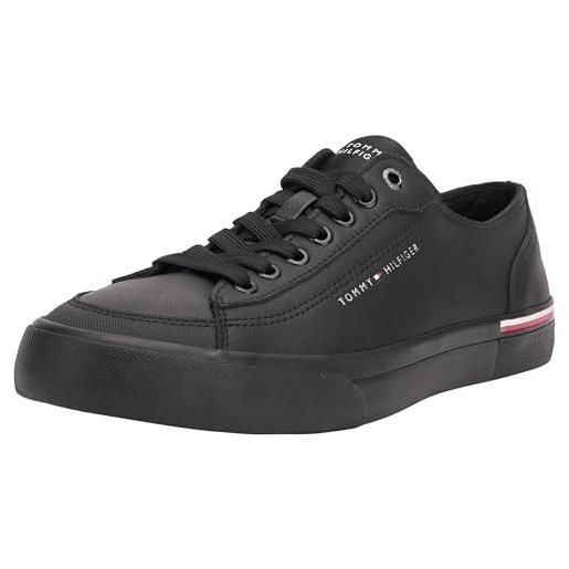 Tommy Hilfiger corporate vulc leather fm0fm04953, sneaker vulcanizzate uomo, nero (black), 47 eu