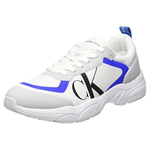 Calvin Klein Jeans sneakers da runner uomo retro tennis mesh scarpe sportive, bianco (white/blue), 41 eu