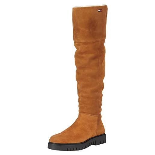 Tommy Jeans warmlined long boot en0en01994, stivale alto donna, marrone (brown suede), 37 eu
