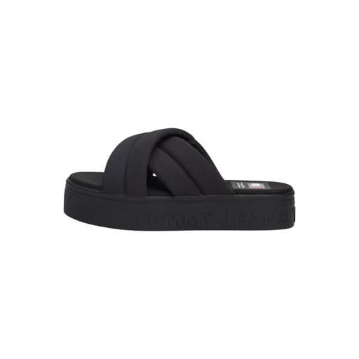Tommy Jeans tjw lettering flatform sandal en0en02465, piatto donna, nero (black), 40 eu