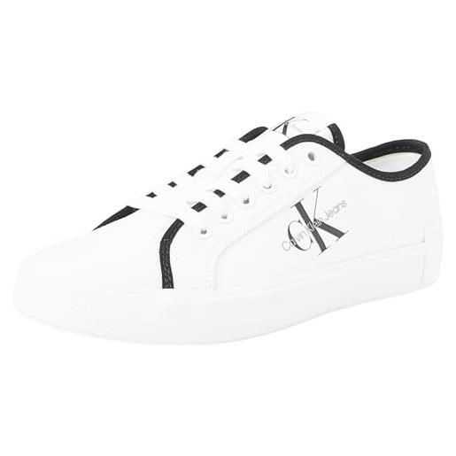 Calvin Klein Jeans skater vulcanized low cs ml mr yw0yw01453, sneaker vulcanizzate donna, bianco (bright white/black), 42 eu