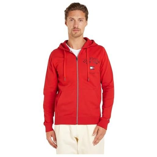 Tommy Hilfiger wcc arched varsity zip thru mw0mw33644 felpa con cappuccio, blu (desert sky), l uomo