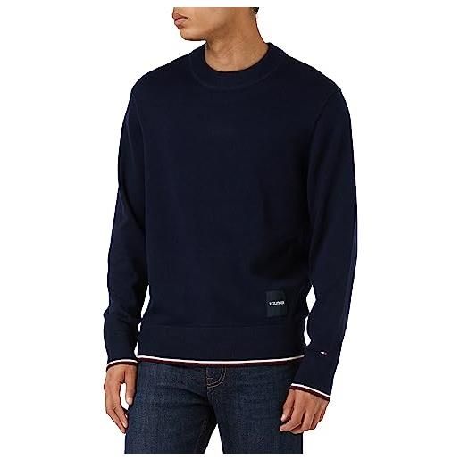 Tommy Hilfiger pullover uomo tipped crew neck pullover in maglia, blu (cerulean blue), m