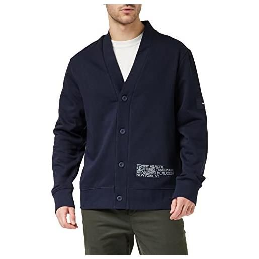Tommy Hilfiger cardigan giacca in maglia uomo badged graphic cardigan con bottoni, blu (desert sky), m