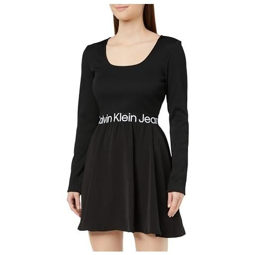 Calvin Klein Jeans logo elastic long sleeve dress j20j222523 vestiti aderenti e svasati, nero (ck black), s donna