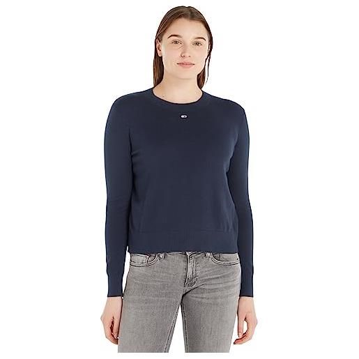 Tommy Jeans pullover donna essential crew neck pullover in maglia, blu (twilight navy), s