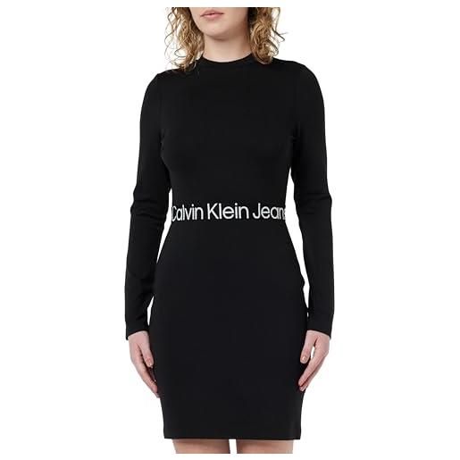 Calvin Klein Jeans logo elastic milano ls dress j20j222518 vestiti aderenti e svasati, nero (ck black), l donna