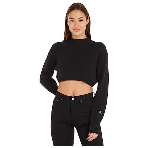 Calvin Klein Jeans pullover donna short lambswool pullover in maglia, nero (ck black), m
