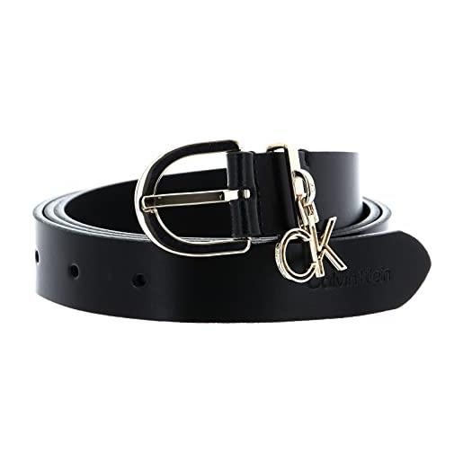 Calvin Klein cintura donna re-lock charm buckle 2.5 cm cintura in pelle, nero (ck black), 75 cm