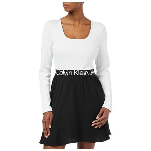 Calvin Klein Jeans logo elastic long sleeve dress j20j222523 vestiti aderenti e svasati, bianco (bright white/ck black), s donna