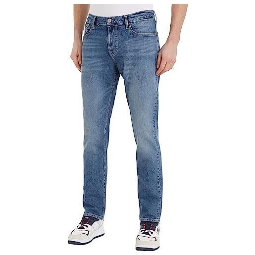 Tommy Jeans jeans uomo ryan regular straight elasticizzati, blu (denim medium), 33w / 30l