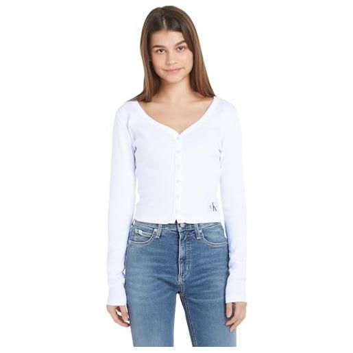 Calvin Klein Jeans woven label rib ls cardigan j20j222570 altri top in maglia, bianco (bright white), m donna