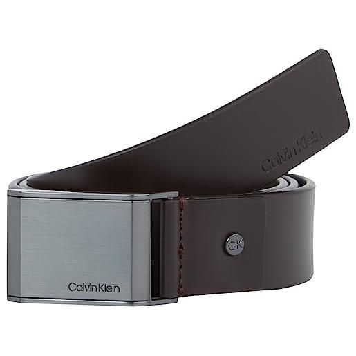 Calvin Klein cintura uomo beveled plaque 3.5 cm cintura in pelle, marrone (dark brown), 115
