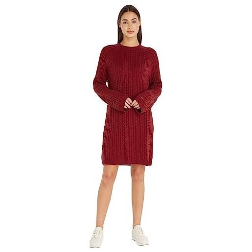 Tommy Hilfiger abito donna soft wool c-neck maniche lunghe, rosso (rouge), xs
