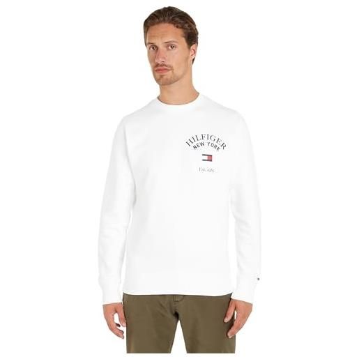 Tommy Hilfiger wcc arched varsity sweatshirt mw0mw33643 felpe, bianco (white), s uomo
