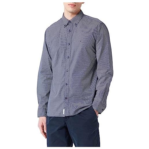 Tommy Hilfiger camicia uomo core flex mini geo maniche lunghe, multicolore (carbon navy/white), xl