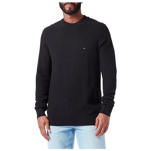Tommy Hilfiger pullover uomo rectangular structure crew-neck pullover in maglia, nero (black), s