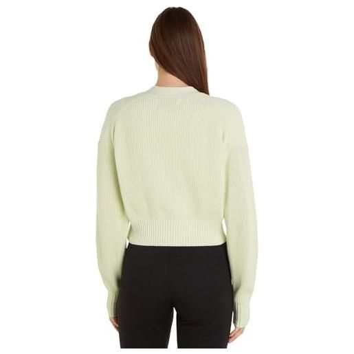 Calvin Klein Jeans cardigan donna label chunky sweater giacca in maglia, verde (canary green), l