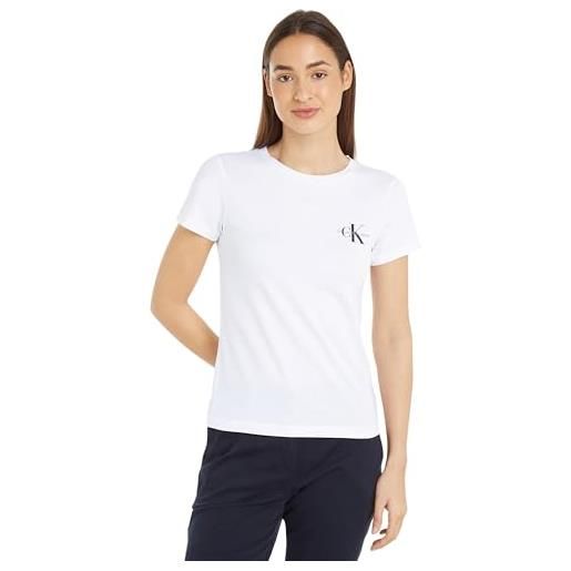 Calvin Klein Jeans women's 2-pack monologo slim tee s/s t-shirts, sepia rose/bright white, xl