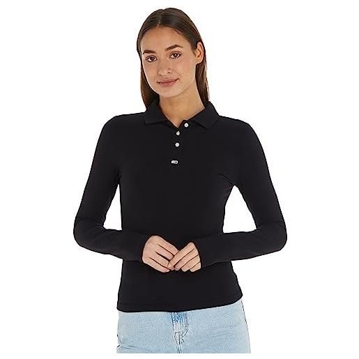 Tommy Jeans tjw bby essential ls polo dw0dw16372 maniche lunghe, nero (black), l donna