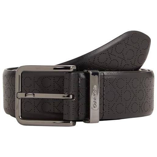 Calvin Klein cintura in pelle uomo, nero (perforated ck mono black), 120 cm