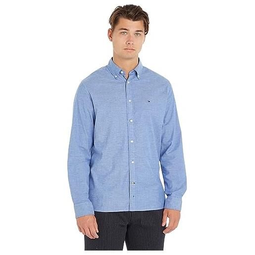 Tommy Hilfiger camicia uomo oxford rf shirt maniche lunghe, blu (carbon navy), m