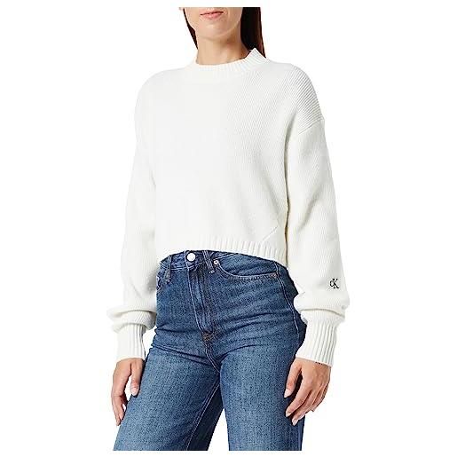Calvin Klein Jeans pullover donna short lambswool pullover in maglia, bianco (ivory), l