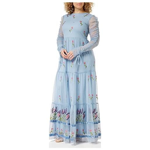 Frock and Frill abito ricamato floreale vestito per occasioni speciali, blu, 42 donna