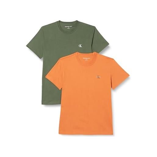 Calvin Klein Jeans 2 pack monologo t-shirt j30j320199 magliette a maniche corte, arancione (burnt clay/thyme), xxs uomo