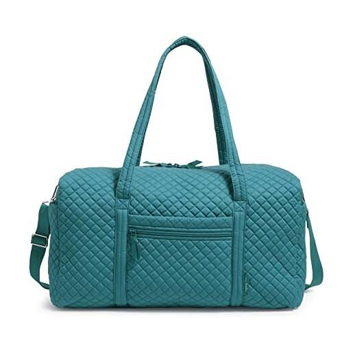 Vera Bradley iconic large travel duffel, borsa in cotone firmata, taglia unica, forever green - cotone riciclato, taglia unica, borsone da viaggio grande in cotone