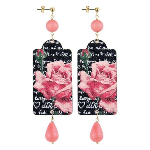 In lebole collezione the tag ttgor16 fiore rosa orecchini da donna in ottone pietra rosa sfumato