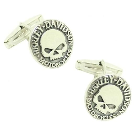MasGemelos - gemelli per camicia harley davidson skull argento 925 premium, default, argento sterling, argento sterling 925