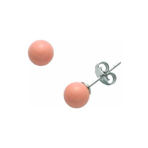 gioiellitaly orecchini a lobo pallina piccola sfera corallo rosa 6 mm chiusura argento 925 con farfallina gioiello artigianale donna ragazza elegante