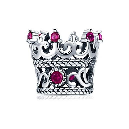 Inbeaut 100% in argento sterling 925 vino rosso zircone pavimentato power & honor crown beads fit charm
