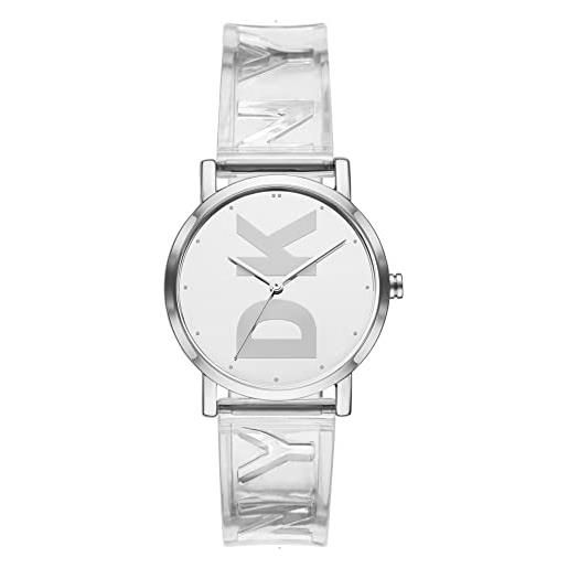 DKNY orologio soho da donna, movimento a tre lancette, cassa in lega argentata 34 mm con cinturino in poliuretano, ny9206