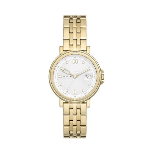 Skagen signatur orologio per donna, movimento al quarzo con cinturino in acciaio inossidabile o in pelle, tono oro e bianco, 30mm
