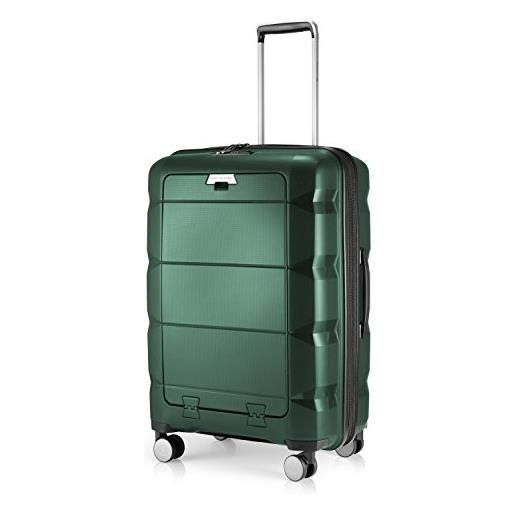 Hauptstadtkoffer - britz - bagaglio a mano con scomparto per laptop, valigetta da viaggio espandibile, tsa, 4 ruote, verde scuro, 66 cm + laptop, valigetta