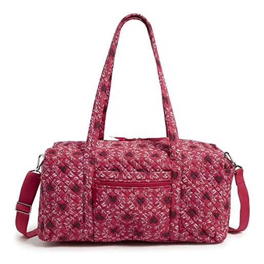 Vera Bradley iconic - borsone da viaggio medio da donna, in cotone, taglia unica, imperial hearts red - cotone riciclato, taglia unica, borsone da viaggio medio in cotone