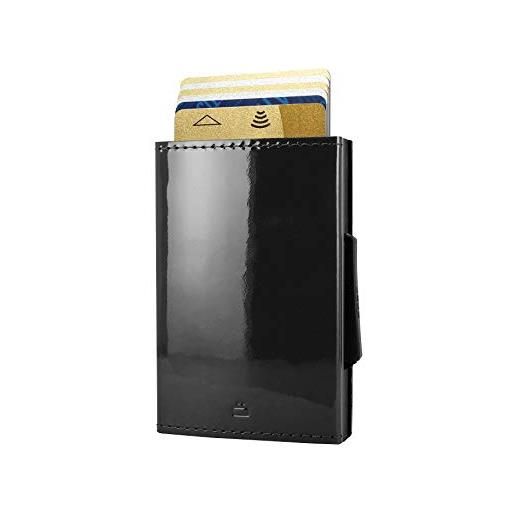 ÖGON Smart Wallets - cascade slim wallet - portacarte automatico - rfid blocking - 8 carte e banconote (pelle glossy black alluminio nero)