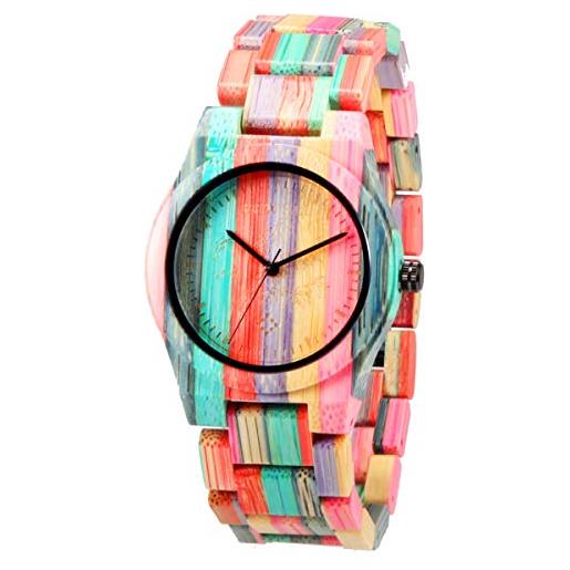 Alienwork orologio donna multicolore bracciale in legno bambù naturale fatti a mano