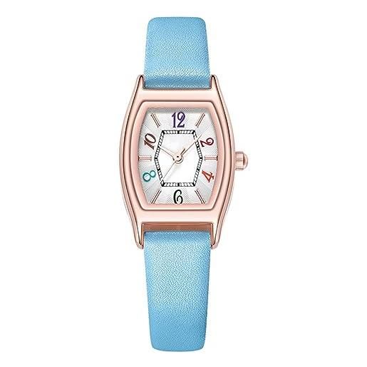 Forrader orologio da donna al quarzo, con cinturino in pelle, colorato, facile da leggere, con numeri grandi (blu)