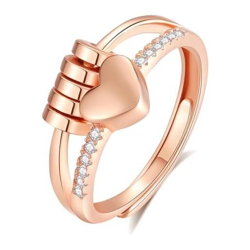 EUDORA Harmony Ball anello anti ansia per donna in argento sterling 925, anello anti ansia regolabile a cuore in oro rosa per la mamma, anello antistress spinner regalo per donne e ragazze