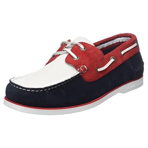 Tommy Hilfiger scarpa da barca uomo th boat shoe core rwb suede pelle scamosciata, multicolore (red/white/blue), 46 eu