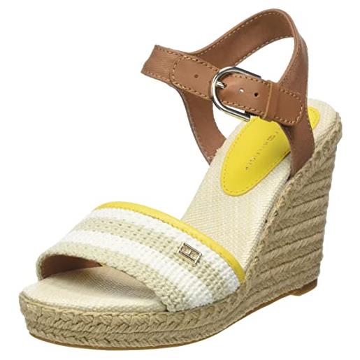 Tommy Hilfiger espadrillas donna feminine crochet high wedge scarpe in tela, beige (light sandalwood), 38 eu