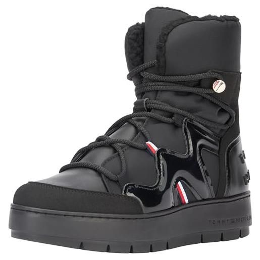 Tommy Hilfiger patent snowboot fw0fw07852, stivaletto medio donna, nero (black), 37 eu