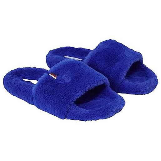 Tommy Hilfiger pantofole donna flag fur home slipper slide peluche, blu (ultra blue), 37/38 eu