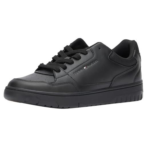 Tommy Hilfiger th basket core leather ess fm0fm05040, sneaker con suola cupsole uomo, nero (black), 48 eu