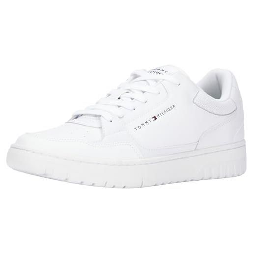 Tommy Hilfiger th basket core leather ess fm0fm05040, sneaker con suola cupsole uomo, bianco (white), 44 eu