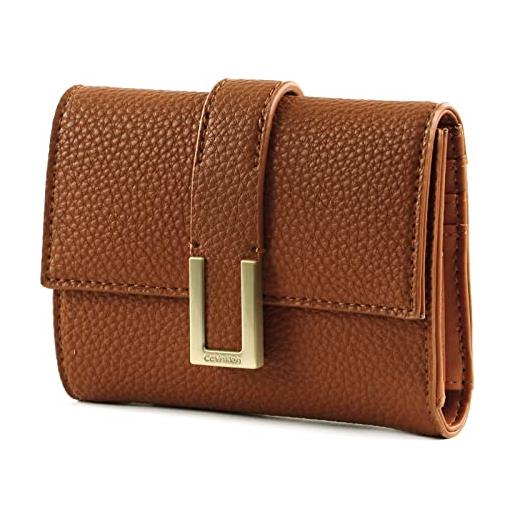 Calvin Klein portafoglio donna ck must plus trifold wallet medium grande, marrone (cognac), taglia unica