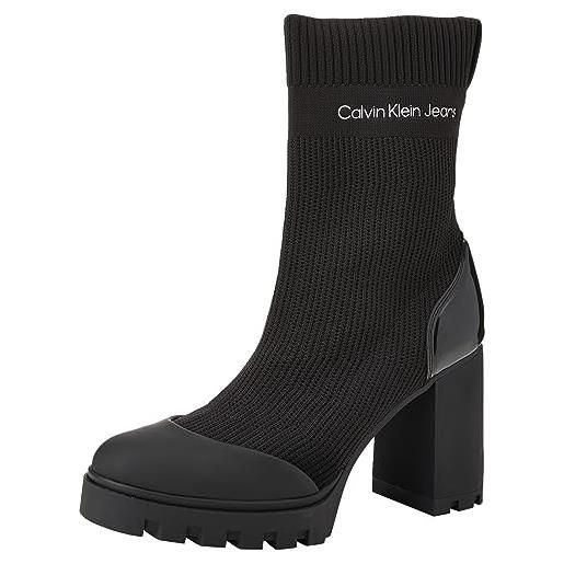 Calvin Klein jeans stivali mezza gamba donna platform maglia, nero (triple black), 40 eu